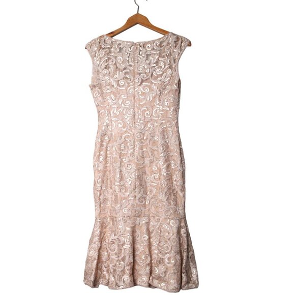 Adrianna Papell Lace Sequin Evening Dress Fit Flare Sleeveless Pink Nude - Picture 6 of 14